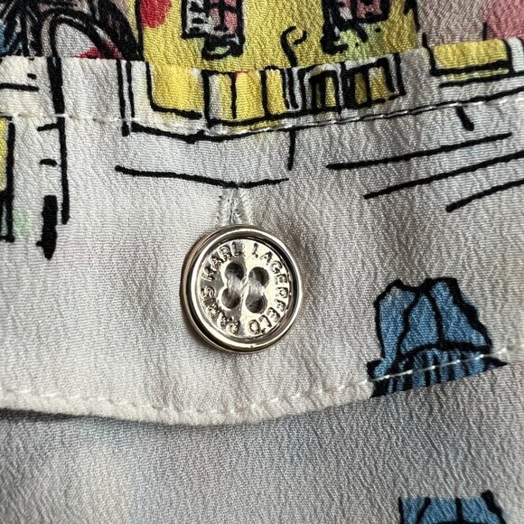 Karl Lagerfeld Whimsical Safari Style Button Down Shirt Paris Roll Tab Colorful - Picture 8 of 10